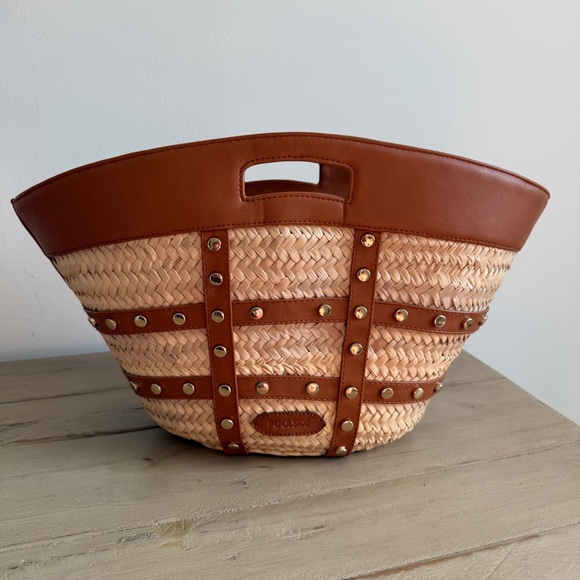 Poolside Moroc Caged Straw and Leather Tote *Poolside Sample* - Picture 1 of 11